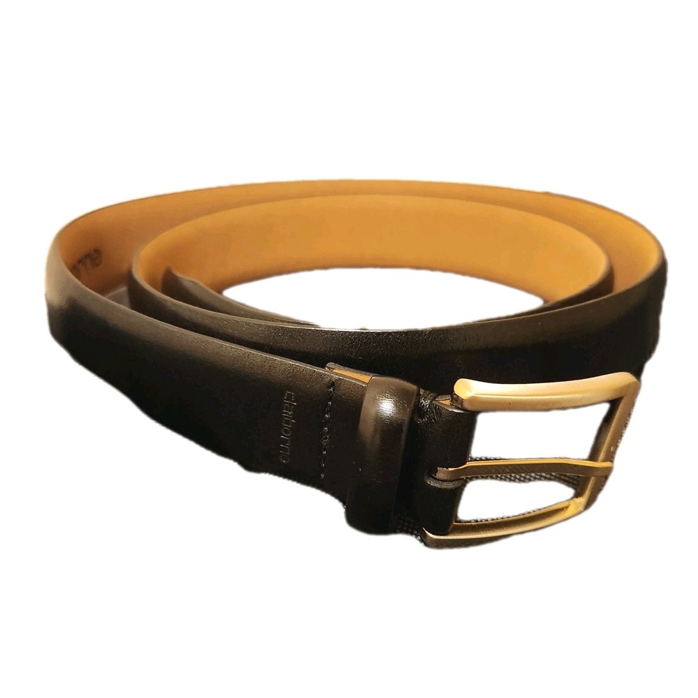 Claiborne Mens Black Leather Belt Size 40 Casual Classic‎ Preppy Gold Buckle
